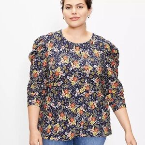Loft Plus Women’s Floral Pleated Puff Sleeve Top Blouse Size 16/18
